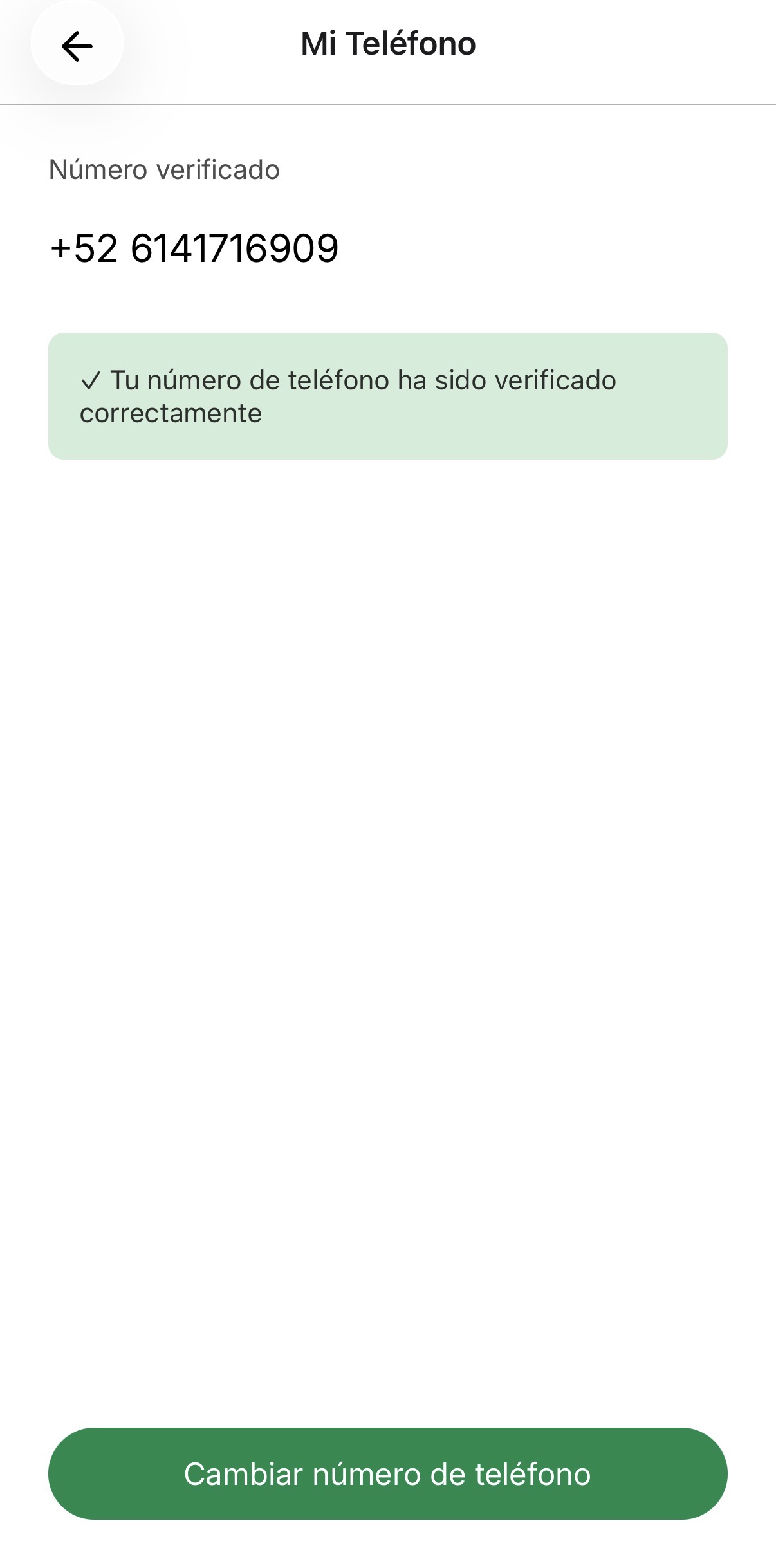 Confirmación de que tu número fue verificado correctamente